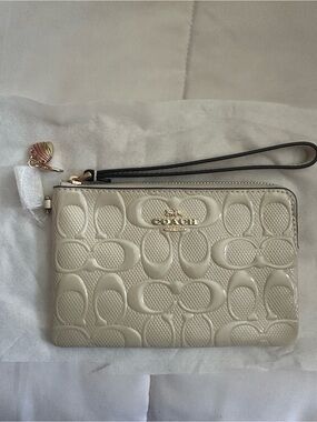 Coach Patent-Embossed Wristlet in Ivory Cream